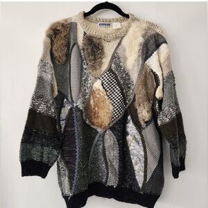 Vintage Mariea Kim wool blend rabbit fur mixed media sweater womens size M